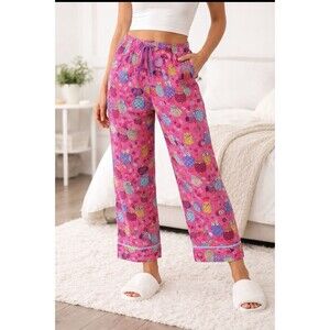 Nick & Nora  Owl Pajama Bottoms Sz Medium Cropped Cotton Pink